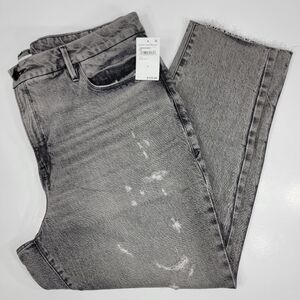 NEW Good American Jeans Womens 16 Gray Stretch High Rise Raw Hem Denim Ankle NWT